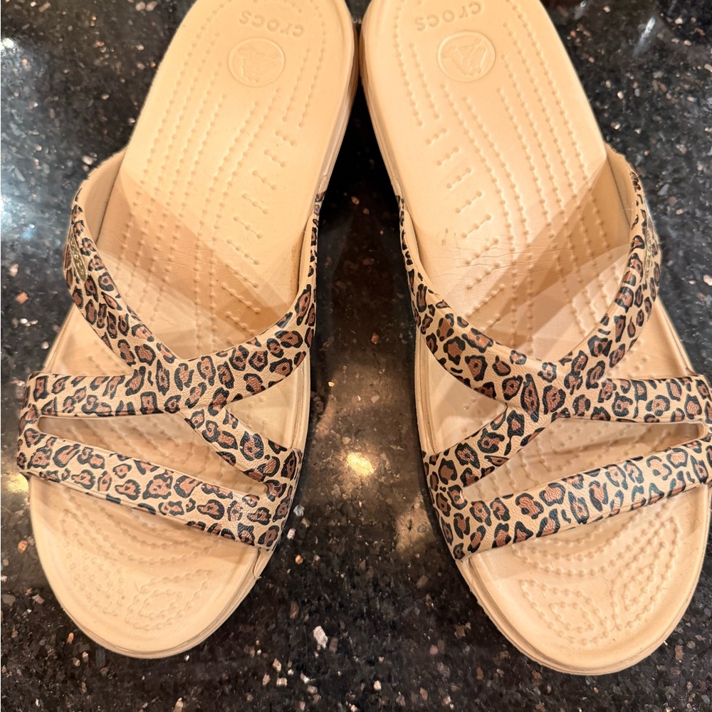 CROCS Women's Tan Leopard Sandals